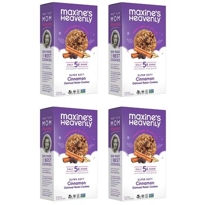 Maxine&#39;s Heavenly Cinnamon Oatmeal Raisin Cookies | Gluten Free, Made with Oats, Sweetened with Coconut Sugar &amp; Dates | Tasty Low Sugar Vegan Dessert | 7.2 Ounces Each (4 pack)