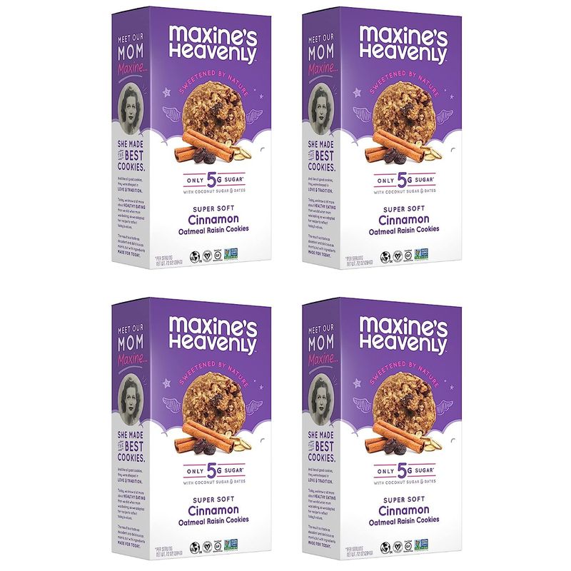 Maxine's Heavenly Cinnamon Oatmeal Raisin Cookies | Gluten Free, Made with Oats, Sweetened with Coconut Sugar &amp; Dates | Tasty Low Sugar Vegan Dessert | 7.2 Ounces Each (4 pack)