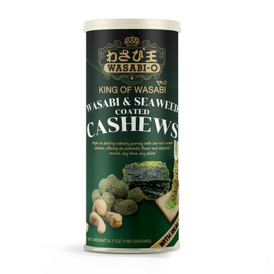 WASABI-O Real Wasabi and Seaweed Coated Cashews - Exquisite Crunch, Gourmet Wasabi Snack, 6.7oz