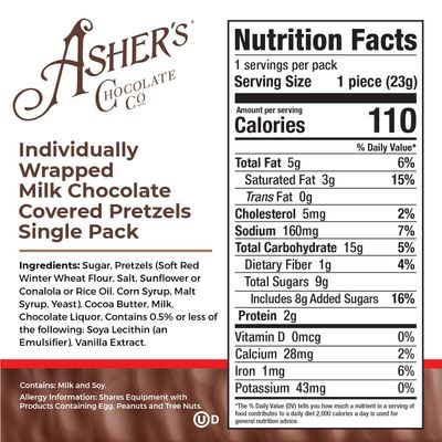 Asher's Chocolates, Chocolate Covered Pretzels, Gourmet Sweet and Salty Candy, Small Batches of Kosher Chocolate, Family Owned Since 1892 (18 count, Milk Chocolate)