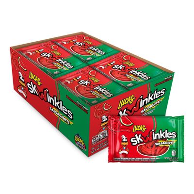 Lucas Salsagheti Watermelon Flavored Hot Candy Strips and Tamarind Sauce, 0.84 oz - 12 Pieces Pack for Treats, Snack, Parties, Piatas,0.84 Ounce (Pack of 12)