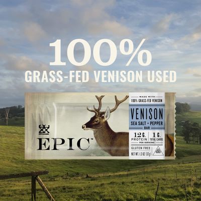 EPIC Venison Sea Salt &amp; Pepper Bars, Keto Friendly, Gluten Free, 4 ct