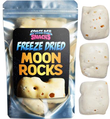 Premium Freeze Dried Candy - Moon Rocks Crunchy Freeze Dried Candy Shipped in Spaceship Box for Extra Protection - with Fun Stickers - Freeze Dry Candy for All Ages (3 Ounce)
