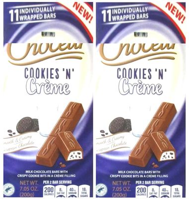 Cookies N Cream Filled Milk Chocolate Bars 7.05 oz, Gift Snack Snacking Food Treat Dessert - Choceur 2 Pack
