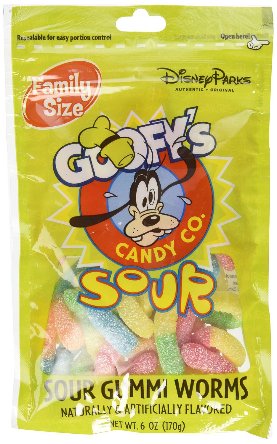 Disney World Parks Goofy Candy Co. Sour Gummi Worms Family Size 6 oz. Bag Sealed - NEW