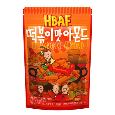 Official Gilim HBAF Korean Seasoned Spicy Tteokbokki Almonds Nut Snack, Korean Rice Cake Chili Sauce | School, Work, Travel Snack | Pre-workout Snack | Asian Snacks (Toppoki, 1 x 120 gram pack)