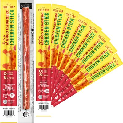 Field Trip Spicy Mango Habanero Chicken Jerky Sticks - Hormone Free, Zero Sugar, Keto, Paleo, Gluten Free, and Allergy Friendly Snack - 50 Calorie, High Protein Snacks - 1oz, 10 Pack