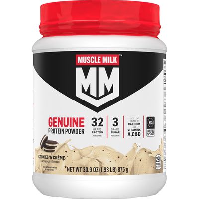 Muscle Milk Genuine Protein Powder, Cookies &#39;n CrÃƒÂ¨me, 4.94 Pound, 32 Servings, 32g Protein, 2g Sugar, Calcium, Vitamins A, C &amp; D, NSF Certified for Sport, Energizing Snack, Packaging May Vary