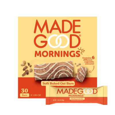MadeGood Mornings Soft Baked Breakfast Bars, Cinnamon Bun 1.06 Oz (30 Count) Gluten Free Snacks