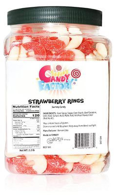 Sarah&#39;s Candy Factory Gummy Rings Candy in Jar, 2.2 Lbs (Strawberry)