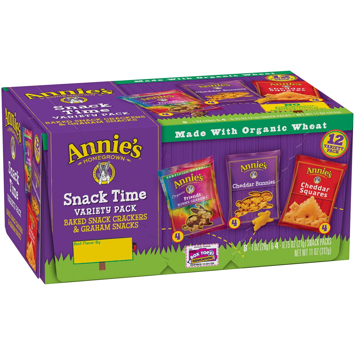 Annie&#39;s Snack Pack Variety Cheddar BunniesFriends Bunny GrahamsCheddar Squares Crackers 12 ct 11 oz