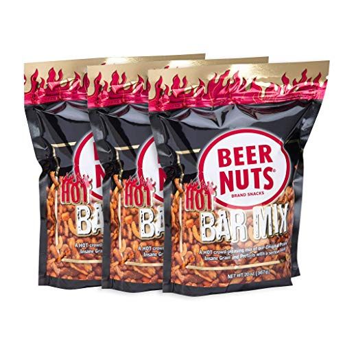 BEER NUTS Habanero Bar Mix - Fiery Hot Habanero Mix Of Peanuts, Corn Sticks &amp; Insane Grain - 20oz Resealable Bag (Pack of 3)