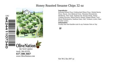 Olivenation Honey Roasted Sesame Chips - Salty &amp; Sweet, Deliciously Crunchy Party Mix Snacks - Fresh &amp; Healthy Sesame Seed Snacks - 32oz
