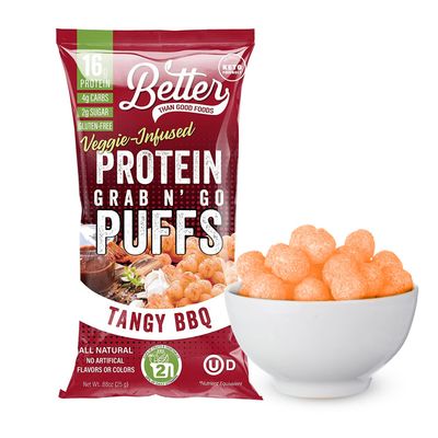 Better Than Good Savory Keto, Gluten-Free BBQ Protein Puffs (4-Pack) - Paleo, Low Sugar, Low Calorie, Diabetic Friendly Snacks | 16g Protein &amp; 2 Servings of Fruits &amp; Veggies
