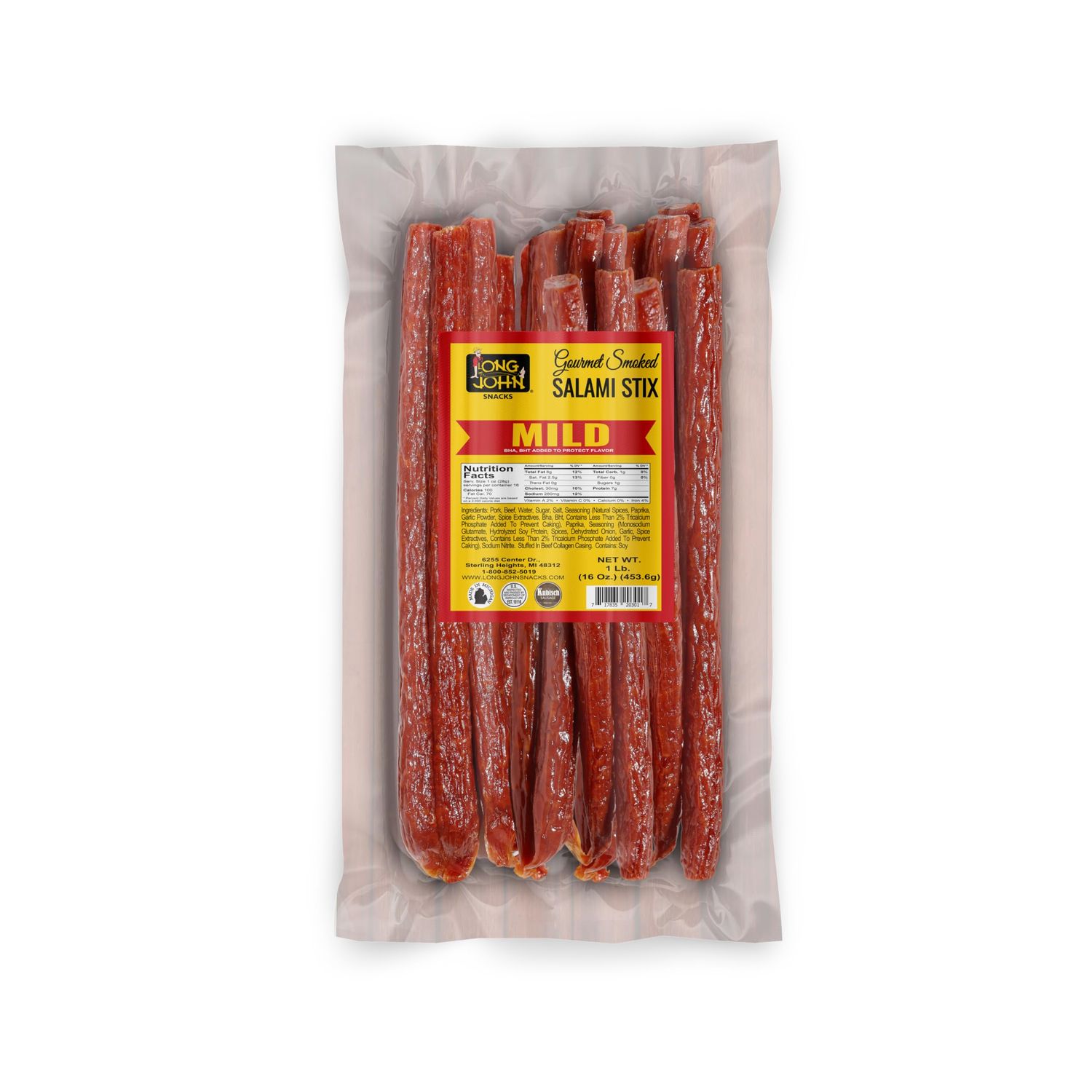 Long John Snacks Mild Dried Salami Stix - Premium Hand-Crafted - Gluten-Free, Bold Flavor &amp; Mild Heat - Smoked &amp; Seasoned to Perfection - 16oz.