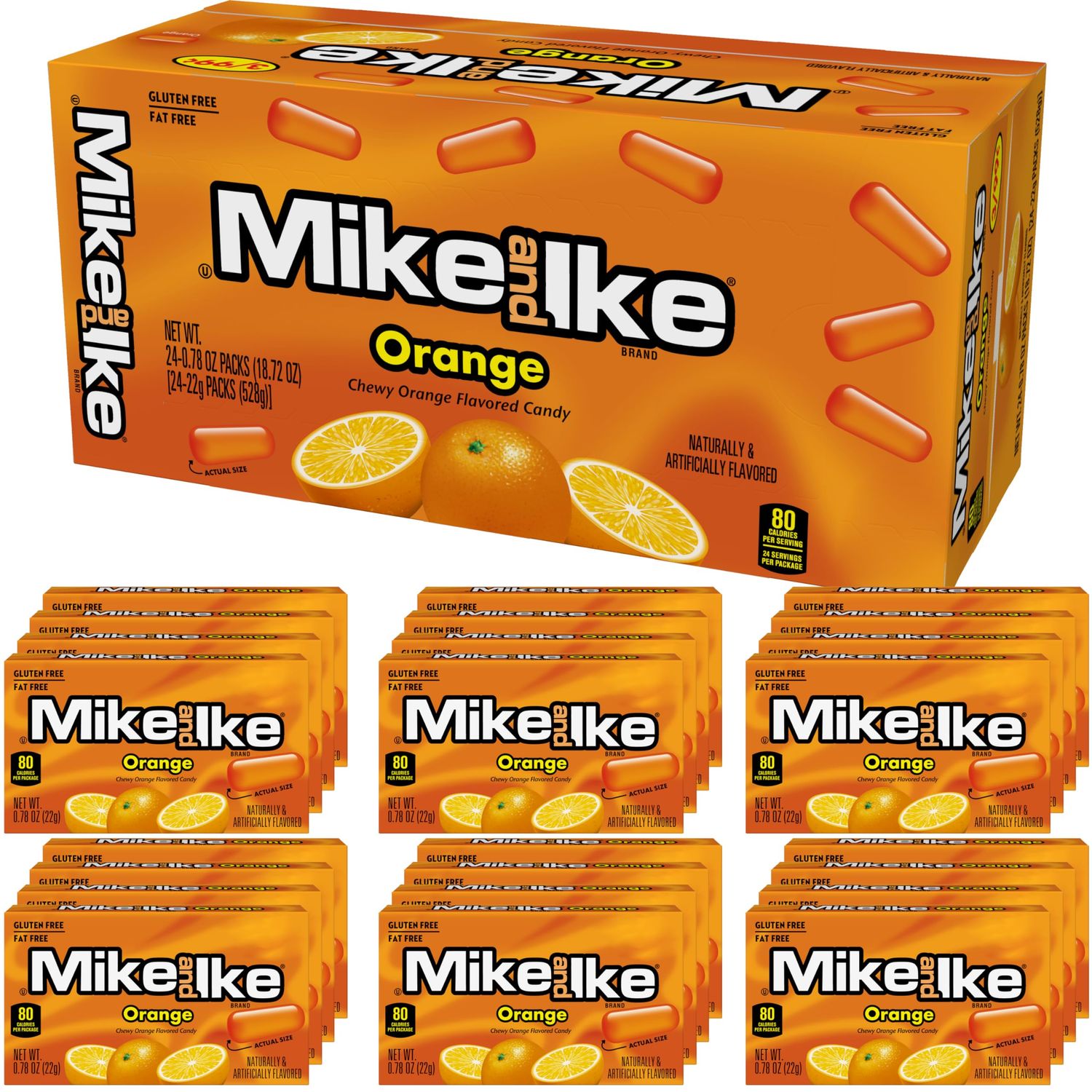 Mike and Ike Orange Candy, 0.78 Ounce Box (Pack of 24), Chewy Candy, Vending Machine Candy, Orange Candy