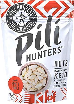 Pili Hunters - Wild Sprouted Pili Nuts, Spicy Chili (5 oz Bag) KetoPaleoVegan Snacks, Low Carb Energy, Gluten Free, No Sugar Added, Superfood, The Original AS SEEN ON SHARK