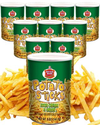 Better Made Potato Sticks 5oz Canister- (Sour Cream &amp; Onion, 12 Can Tray) - Shoestring Potato Sticks - Gluten Free - Crunchy, Crispy Snack from Fresh Potatoes - Resealable Lid