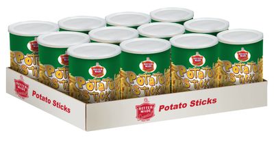 Better Made Potato Sticks 5oz Canister- (Sour Cream &amp; Onion, 12 Can Tray) - Shoestring Potato Sticks - Gluten Free - Crunchy, Crispy Snack from Fresh Potatoes - Resealable Lid