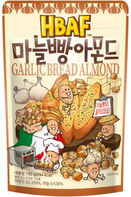 Official Gilim HBAF Korean Garlic Bread Seasoned Almonds Nut Protein Snack | After-School, Work, Trip Camping Snack | Pre-workout Snack | Asian Snack Korean Sovenior (Garlic Bread 1x190gram Pack)