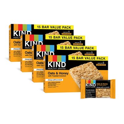 KIND Healthy Grains Bars, Oats &amp; Honey with Toasted Coconut, 1.2 Ounce, 60 Count, Gluten Free