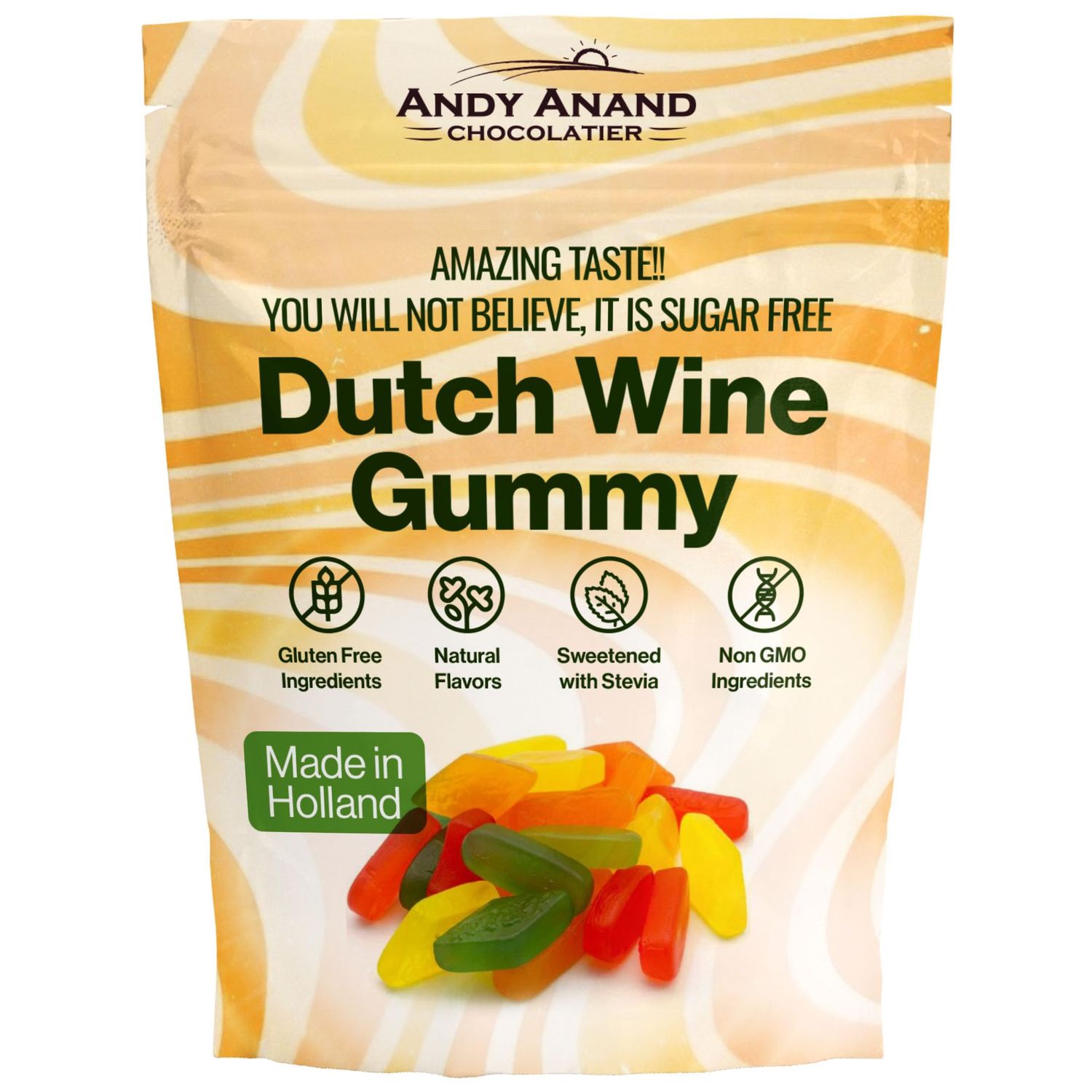 Andy Anand Sugar Free Dutch Wine Gummy Treats: Gluten-Free, Authentic Holland Flavors, Fruity &amp; Chewy (7 oz)