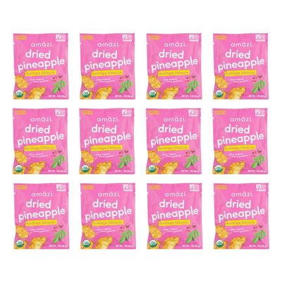 Amzi Foods  Dried Pineapple - Moringa Hibiscus (12 Pack)  All Natural Mini Travel Snacks  No Sugar Added Dried Pineapple  Dehydrated Fruit