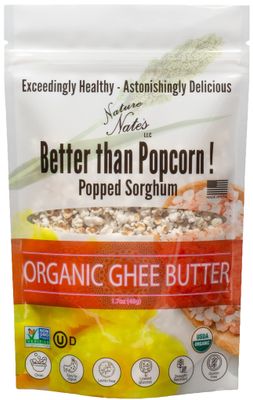 Nature Nates Popped Sorghum, Organic Ghee Butter - Organic, Keto &amp; Gluten Free, Healthy Snacks, Better Than Popcorn, Made in USA - 1.7 Ounce (Pack of 6)