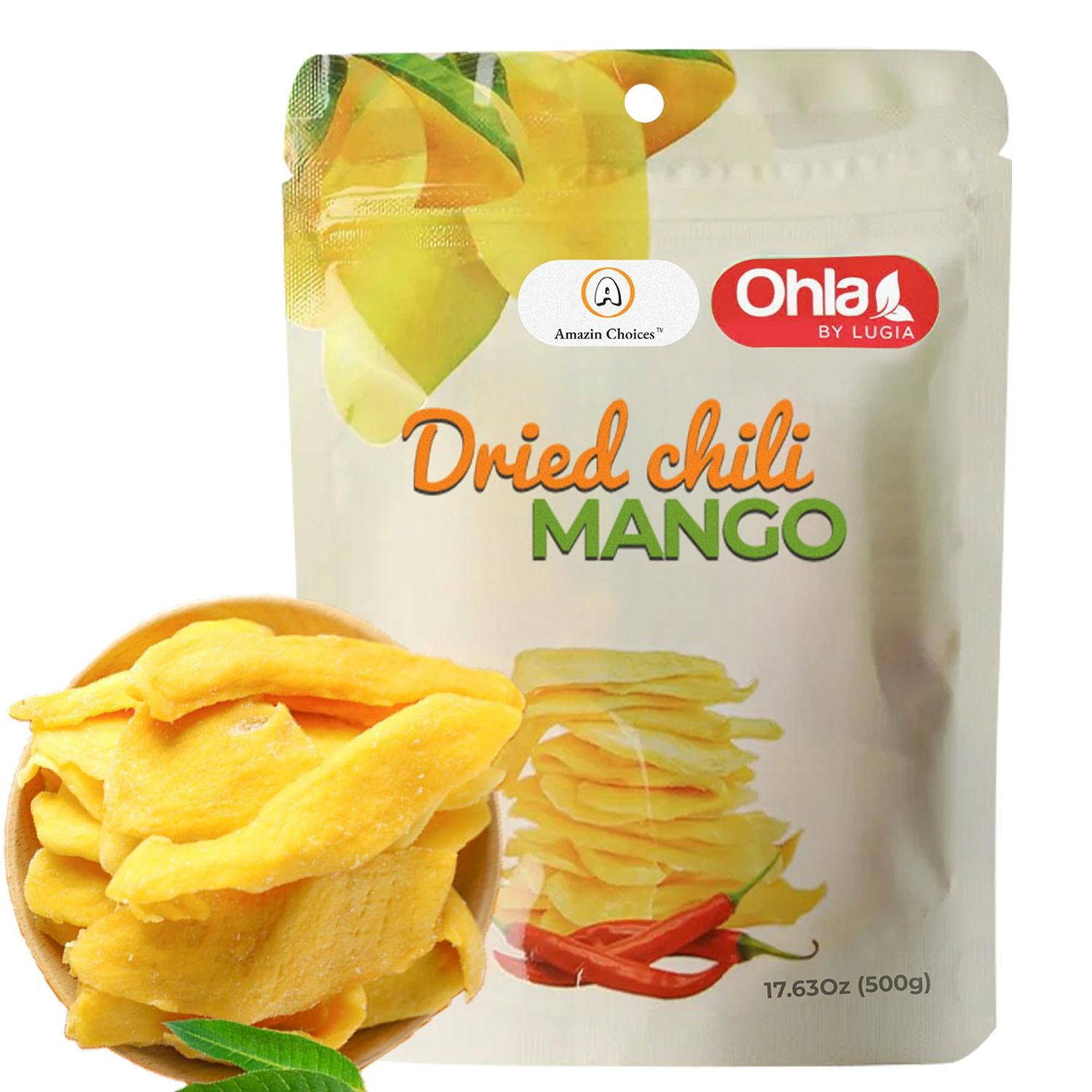 Amazin Choices Dried Chili Mango. Vegan, Non GMO and Gluten Free Chili Dried Mango Slices. Large Pack of Dried Fruit Snacks for Office - Snack Viet - Chili Fruit Snacks - Pack of One (17.63Oz)