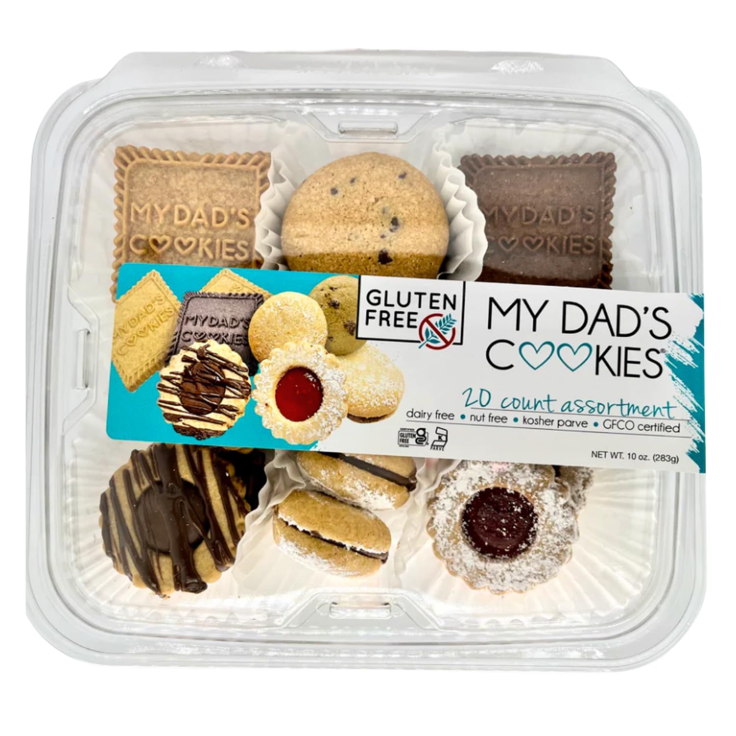 My Dad&#39;s Cookies Gluten Free Assorted Variety of Italian Cookies - Linzers, Biscotti, Graham Cracker Cookies, Chocolate Fudge Cookies - Dairy Free, Kosher, Bakery Fresh 20 Count Variety, 10oz Package