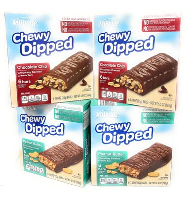 Millville Chewy Dipped Two Flavors Chocolaty Covered Granola Bars Combo Bundle 6.3oz 180g (Pack of Four)