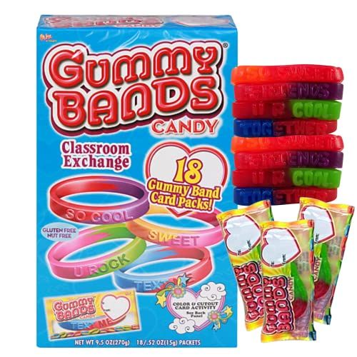 Flix Candy Gummy Bands Valentine&#39;s Treats Card Packs - 18 CT