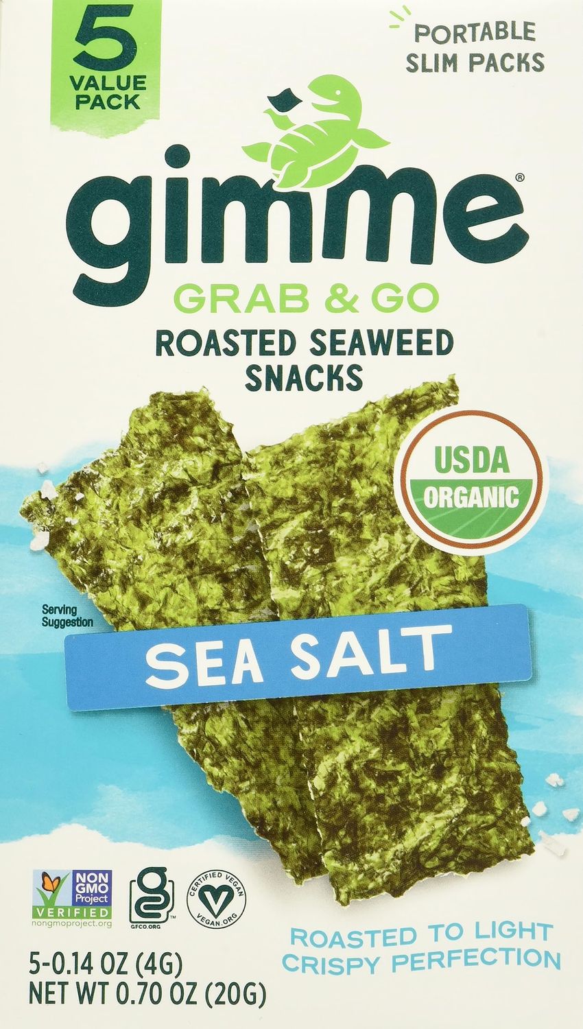 Gimme Grab &amp; Go Roasted Seaweed Snacks, Sea Salt, Portable Slim Packs, Vegan, USDA Certified Organic, Gluten Free &amp; Non-GMO, 5 Value Pack, 0.7 Ounce (Pack of 6)