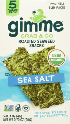 Gimme Grab &amp; Go Roasted Seaweed Snacks, Sea Salt, Portable Slim Packs, Vegan, USDA Certified Organic, Gluten Free &amp; Non-GMO, 5 Value Pack, 0.7 Ounce (Pack of 6)