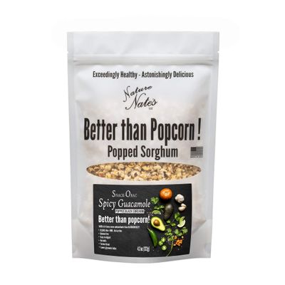 Nature Nates Popped Black Sorghum, Snack-Orac Spicy Guacamole - Keto &amp; Gluten Free, Healthy Snacks, Better Than Popcorn, Made in USA - 4.3 Ounce