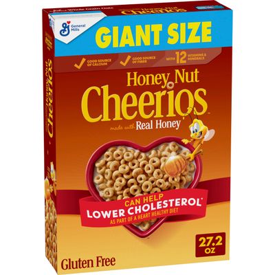 Honey Nut Cheerios Heart Healthy Breakfast Cereal, Gluten Free Cereal With Whole Grain Oats, Giant Size, 27.2 oz