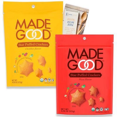 Made Good Star Puffed Crackers Variety Pack of 2 (Pizza and Cheddar Flavors) Healthy Snacks, Gluten Free Snacks, Nut Free, Non-GMO, Gluten Free Cracker Organic, Vegan, Sugar, Soy, Dairy Free