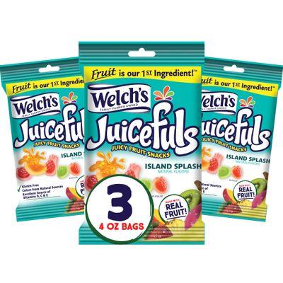Welch&#39;s Juicefuls Juicy Fruit Snacks, Island Splash, Fruit Gushers, Gluten Free, 4 Oz Sharing Size Bags (Pack of 3)