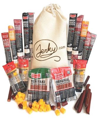 Jerky Gift Basket for Men - 26pc Jerky Variety Pack of Beef, Pork, Turkey, &amp; Ham Snack Sticks - High Protein Healthy Snack - Unique Gift for Men