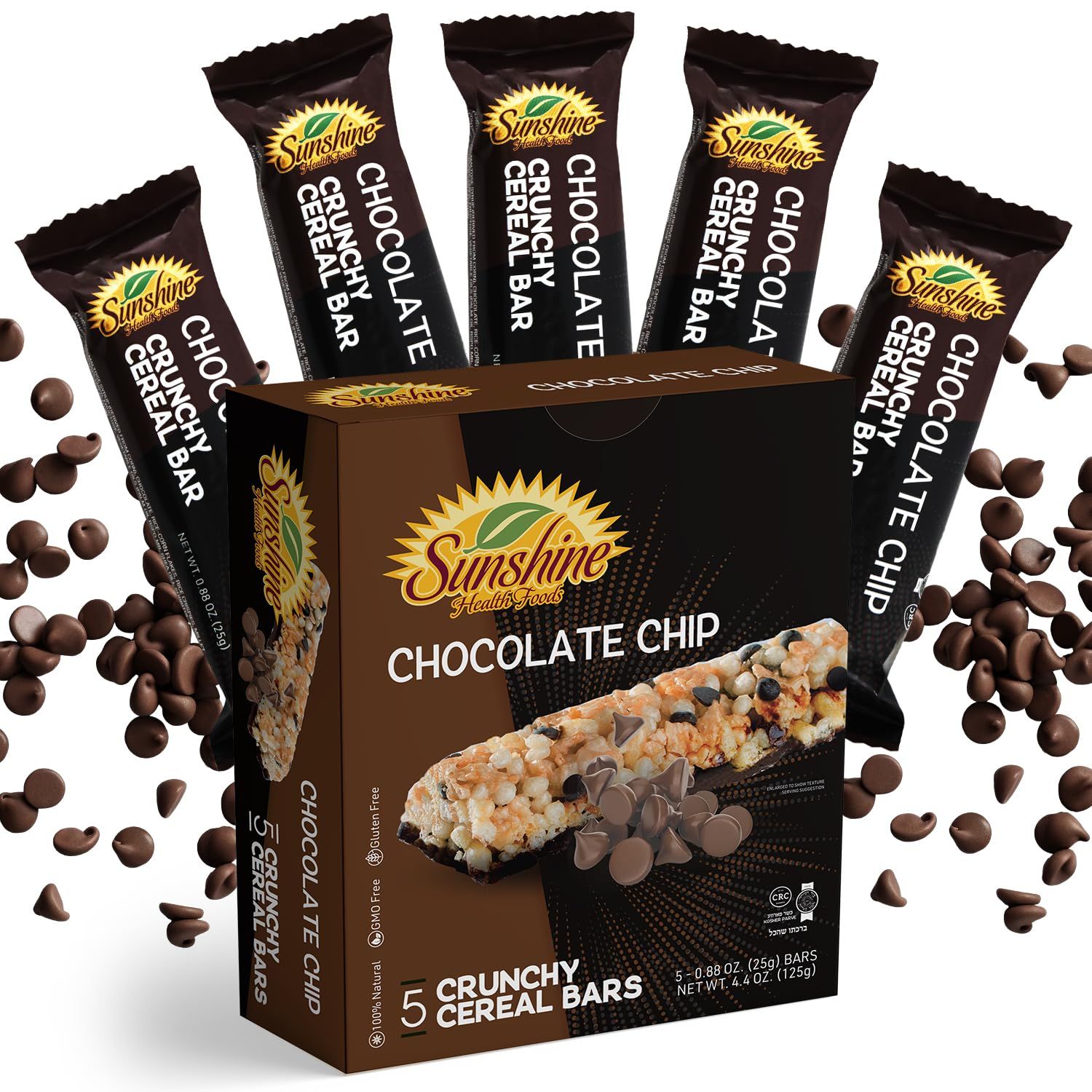 Crunchy Cereal Bars, Chocolate Chip Cereal Snack Packs, Ideal Gluten free Cereal Bars for Kids, Adults for a Tasty Option, Perfect Breakfast Bars or Snack Food Bars for On the Go. 5 Pack (Kosher)