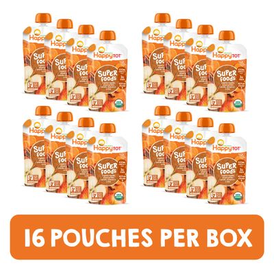 Happy Tot Organics Stage 4 Baby Food Pouches, Gluten Free, Vegan Snack, SuperFoods Fruit & Veggie Puree, Apples, Sweet Potatoes, Carrots, Cinnamon & Chia, 4.22 Ounce (Pack of 16)