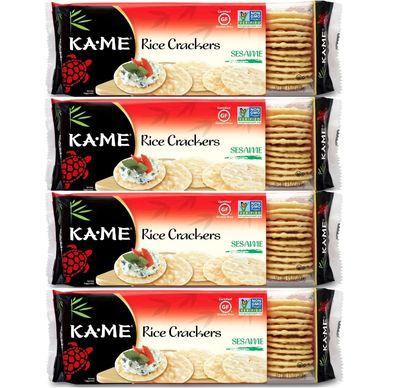KA-ME Sesame Rice Crackers 3.5 oz, Authentic Asian Ingredients, Certified Gluten-Free, No Artificial FlavorsColors, Non GMO - (4 Pack)