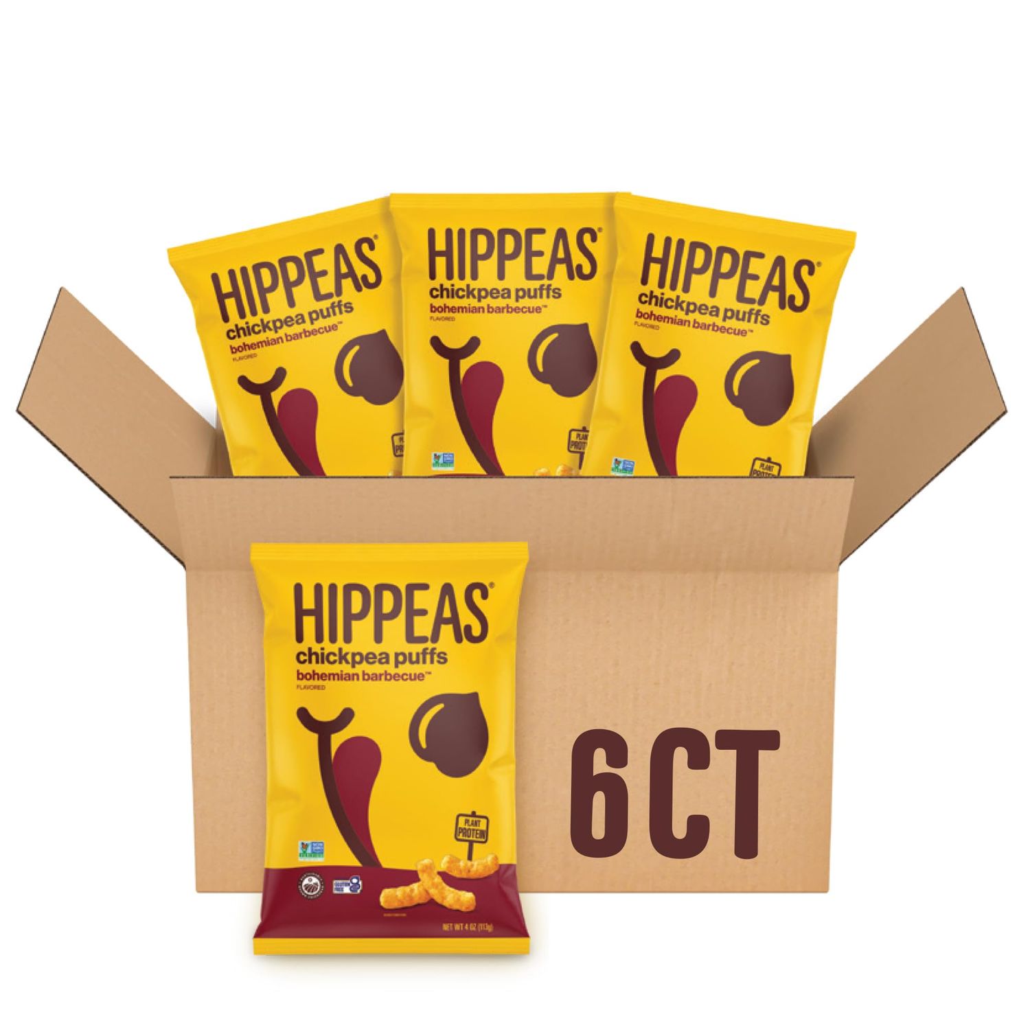 Hippeas Chickpea Puffs, Bohemian BBQ, 4 Ounce (Pack of 6), 4g Protein, 3g Fiber, Vegan, Gluten-Free, Crunchy, Plant Protein Snacks