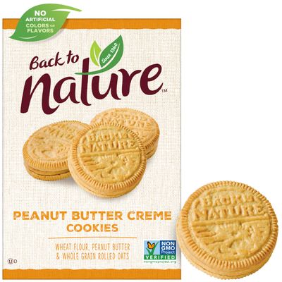 Back to Nature Peanut Butter Creme Sandwich Cookies - Dairy Free, Non-GMO, Made with Wheat Flour &amp; Whole Grains, Delicious &amp; Quality Snacks, 9.6 Ounce (Pack of 6)