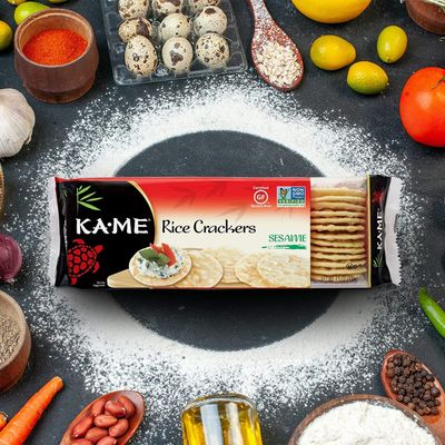 KA-ME Sesame Rice Crackers 3.5 oz, Authentic Asian Ingredients, Certified Gluten-Free, No Artificial FlavorsColors, Non GMO - (4 Pack)
