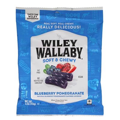 Craving something chewy and tasty Blueberry Pomegranate Licorice Candy, Blueberry Pomegranate Flavored Licorice, Vegan, Fat Free, No High Fructose Corn Syrup, Sweet Snack Size (Pack of 1) 4oz Bag
