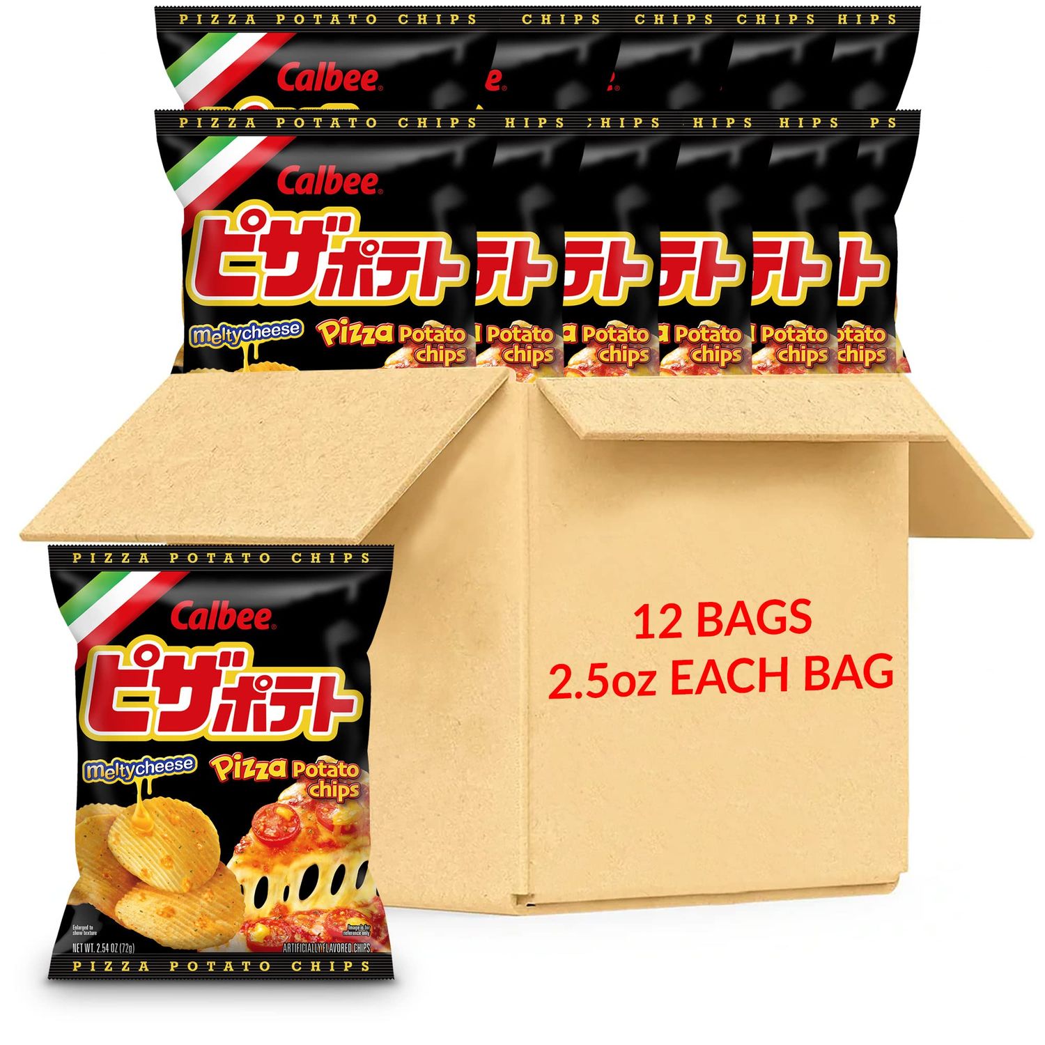 Calbee Potato Chips (Pizza Potato, 2.54 oz) | Taste The Tradition of Japanese Snacks | Enjoy These Irresistible &amp; Deliciously Crunchy Japanese Chips (12 Pack)