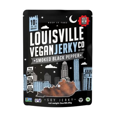 Louisville Vegan Jerky - Smoked Black Pepper Vegan and Vegetarian Meat, 19 Grams of Non-GMO Soy Protein, 310 Calories per Bag, Gluten-Free High Protein Vegan Snacks