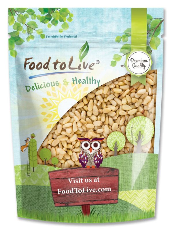 Food to Live - Pine Nuts, 6 Ounces - Whole Raw Pignolias, Unsalted, Kosher. Rich in Vitamin E, Protein. Great for Pesto, Salads, Homemade Desserts.