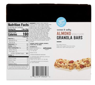 Amazon Brand - Happy Belly Sweet &amp; Salty, Almond Granola Bars, 1.2 Oz, 6 Count